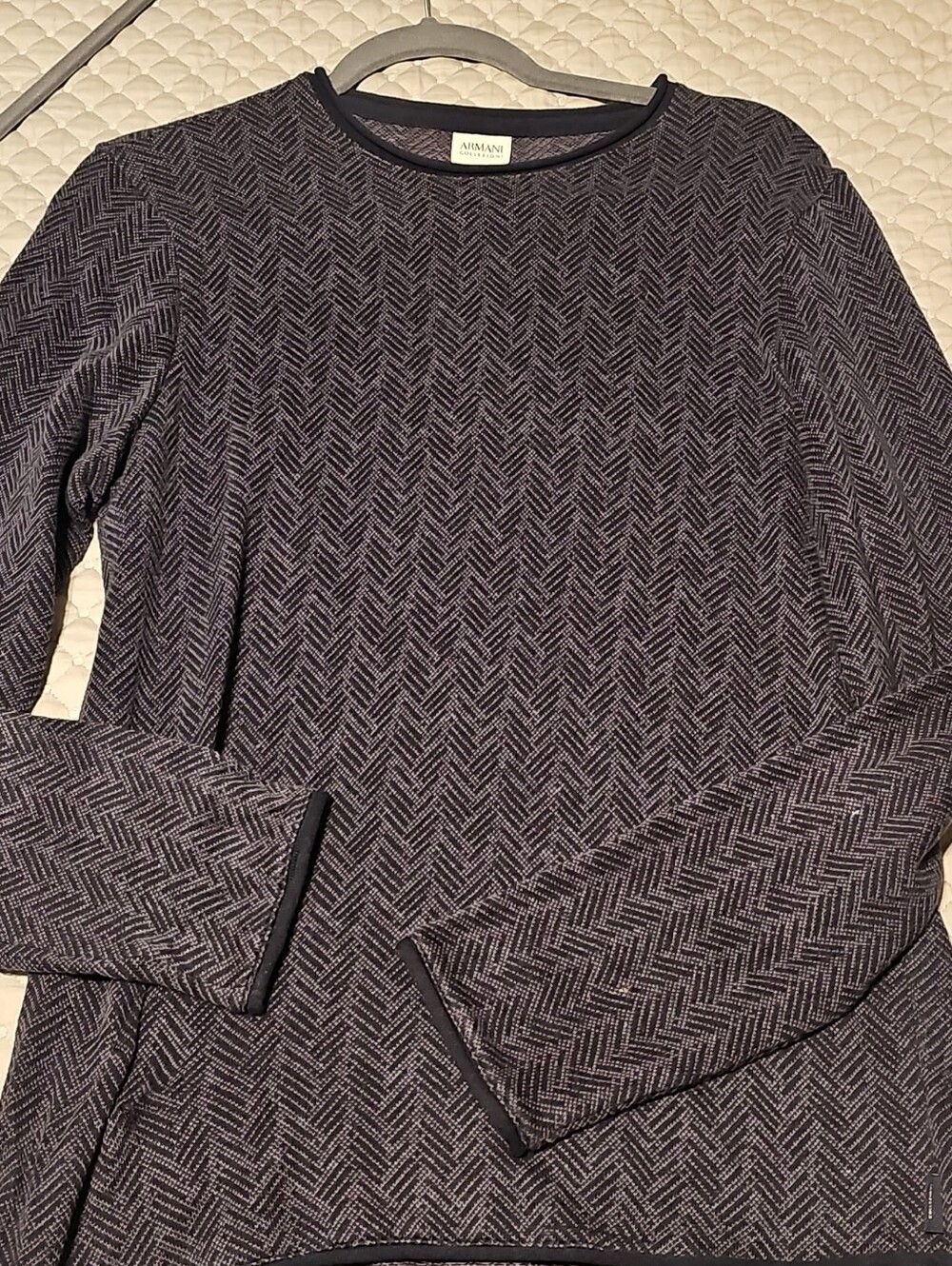 Armani Collezioni Chevron-Pattern Long Sleeve Shirt in Charcoal and Black